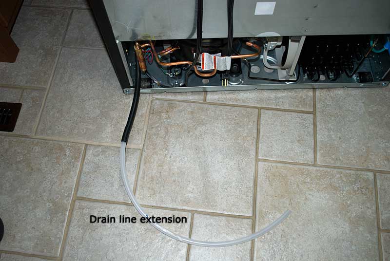 Defrost drain line from the new fridge